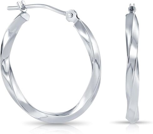 10K White Gold Classic Twisted Round Hoop Earrings in Saudi Arabia