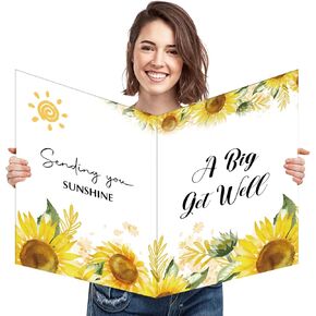 بطاقة تهنئة كبيرة جدًا بزهرة عباد الشمس العملاقة التي تفكر فيك، بطاقة تهنئة من المجموعة مع مظاريف كبيرة جدًا، هدية بطاقات شفاء قريبًا للرجال والنساء وزملاء العمل، 14 × 22 بوصة in Kuwait