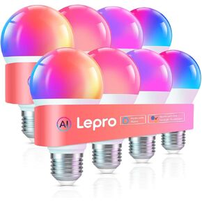 مصابيح الإضاءة الذكية Lepro B1 AI - لمبة LED متغيرة الألوان بتقنية WiFi وBluetooth RGBWW متوافقة مع Alexa & Google Assistant، إضاءة AI المولدة، التحكم الصوتي AI، مزامنة الموسيقى، 2.4 جيجا هرتز فقط، عبوتان in Kuwait