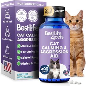 BestLife4Pets Peaceful Paws Cat Calming Pills Aggression & Anxiety Management for Stress, Spraying, Territorial Behavior - Natural Calming Solution for Cats - Non-Drowsy Relief in Kuwait