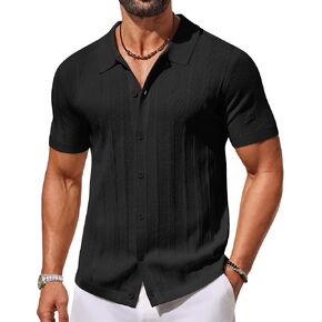 COOFANDY Men's Knit Button Down Shirts Short Sleeve Polo Shirt Casual Vacation Summer Beach Shirts in Saudi Arabia