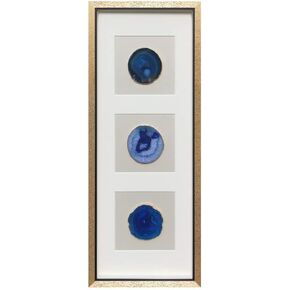 ARTECORS Modern 13x34 inch Trio Blue Agate Framed Wall Art 4 inch Golden Plated Geode Stone Artwork for Living Room Bedroom Home Décor in Saudi Arabia