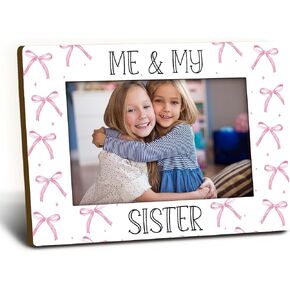 Big Little Sister Picture Frame 4x6, Sisters Gifts Wooden Picture Frame, Christmas Birthday Gifts for Sisters Girls, Me and My Sister Pink Bow Decorative Photo Frames for Table Desk Decor in Kuwait