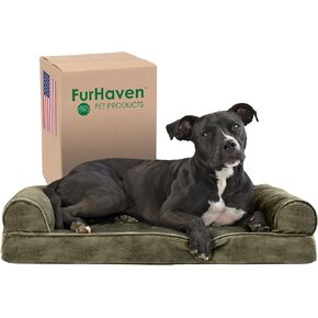 Furhaven Memory Foam Dog Bed for Medium/Small Dogs w/ Removable Bolsters & Washable Cover, For Dogs Up to 35 lbs - Quilted Sofa - Coffee, Medium in Kuwait