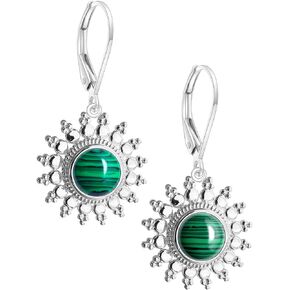 Natural Round Stone Sun Flower Drop Earrings,925 Sterling Silver Real Genuine Crystal Quartz Gemstone Dangle Dangling Statement Earrings Jewelry for Women Her in Saudi Arabia