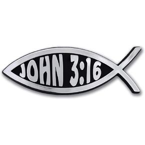 Bible Verse John 3:16 Christian Fish Plastic Chrome Color Emblem for Cars, Trucks, and All Auto | Universal Fit at 1.4" x 4.0" | Weatherproof in Kuwait