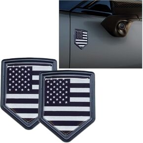 2PCS US American Flag Emblem Sticker Car Decal – 3D Metal USA Flag Chrome Shield Car Emblem Badge Decal – Universal Patriotic Vehicle Bumper Decoration for Trucks, SUVs, Cars, Motorcycles (Black/Blue) in Kuwait