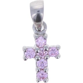 Cross Pendant, Clear or Pink Cubic Zirconia, Sterling Silver Mini Cross Charm, Clear CZ pendant for First Communion, Graduation, and More in Kuwait