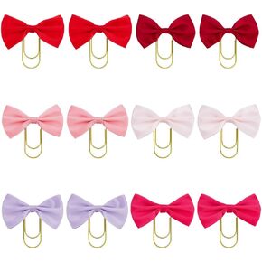12Pcs Bow Bookmark with Gold Clip 6 Color Polyester Bowknot Page Markers Cute Paper Page File Marker Iron Clips Book Accessories for Women Reading Book Lovers Birthday Presents in Kuwait