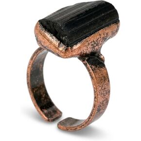 خاتم التورمالين، خواتم الأحجار الكريمة الطبيعية المفتوحة القابلة للتعديل للنساء، خواتم الحجر الأسود البرونزي العتيق مجوهرات مصنوعة يدويًا in Kuwait
