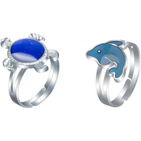 2 Pcs Mood Dinosaur Turtle Butterfly Ring Set - Color Change Emotional Sensation Temperature Regulation Finger Ringfor Women Animal Fun Accessories Jewelry in Kuwait