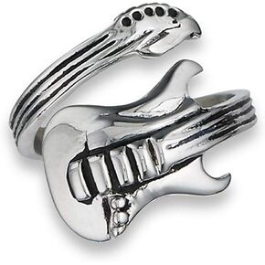 Fantasy Forge Jewelry Electric Guitar Ring Womens Mens Stainless Steel Adjustable Music Instrument Band Sizes 7-12 in Kuwait