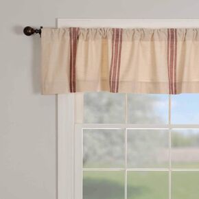 Piper Classics Market Place Red Grain Sack Stripe Valance, 16" x 72", Farmhouse Kitchen Curtain in Brick Red & Natural Cream Feed Sack Stripes in Kuwait