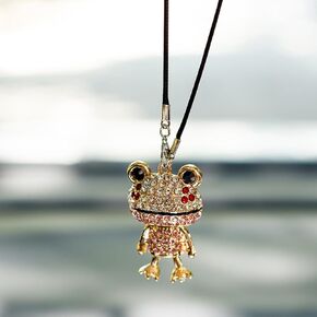 زينة معلقة للسيارة من Bling Frog Diamond، حلية معلقة على شكل ضفدع من حجر الراين الكريستالي ومرآة الرؤية الخلفية (أخضر) in Kuwait
