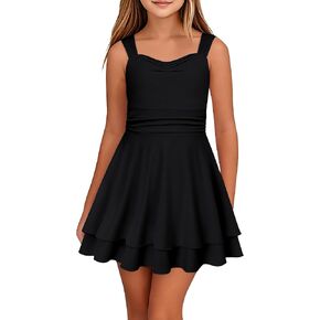 فستان صيفي للفتيات من Tween بدون أكمام للأطفال، فساتين رياضية قصيرة فضفاضة للشاطئ من 7 إلى 14 سنة in Kuwait