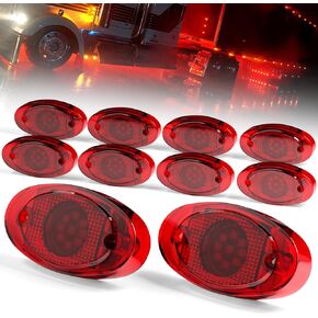 10-Pack Oval Red LED Marker Lights, 9-LED Dual Function (Steady & Strobe), 12V Waterproof - Side Marker, Clearance, Turn Signal Lights for Truck, Trailer, RV, ATV in Kuwait