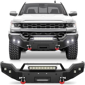 Front Bumper Fit for Chevy Silverado 1500 2014-2015, Pickup Truck Bumper Black with Winch Plate, D-ring and Lights (Compatible with Chevy Silverado 1500 2014 2015 in Kuwait