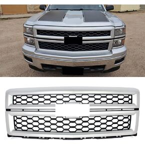 Summit White Frame+Black Front Grill Honeycomb Grille Compatible with 2014 2015 Chevy Silverado 1500 LTZ Style Truck Replace for 22757223,GM1200696 in Kuwait