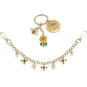 قطعتان من حليات حقيبة النحلة ديزي اللؤلؤية - سلاسل حقائب ذهبية اللون مع سلاسل مفاتيح على شكل نحلة وعباد الشمس، سلسلة تمديد قابلة للتبديل لحقائب اليد والمحافظ وحقائب اليد الكبيرة وإكسسوارات حزام كروس للنساء in Kuwait