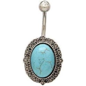 Turquoise Antique Oval Shape Navel Belly Ring 14g in Saudi Arabia