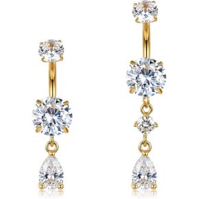 2 قطعة 14 جرام من الفولاذ الجراحي المتدلي على شكل زر للبطن للنساء من الفولاذ المقاوم للصدأ CZ كريستال المسيل للدموع قطرة متدلية على شكل زر للبطن (ذهبي) in Kuwait
