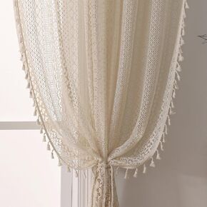 Vintage Sheer Curtains 90 inches Long - Privacy Non See Through Lace Crochet Curtain with Tassel Trim, Rod Pocket Window Treatments for Living Room,Bedroom (Set of 2 Panels,W59 xL90) in Kuwait