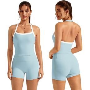 Womens workout sets 2 piece Halter Sports Bra and high waist Shorts Color Contrasting lines yoga matching set in Kuwait