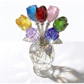 Elegant Crystal Rose Figurine with Gift Box – 7 Colorful K9 Glass Roses Floral Sculpture, Handmade Everlasting Flower Decor, Romantic Gift for Valentine’s Day, Mother’s Day, Wedding, Anniversary in Saudi Arabia