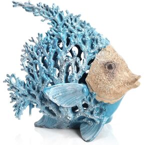 Fish Coastal Decor, Resin Coral Reef Angelfish Sculpture, 10.4x9.4 in Blue Ocean Themed Centerpiece, Nautical Beach Figurine Gift, Modern Aquarium Sea Art Decor for Home Office Coffee Table in Saudi Arabia