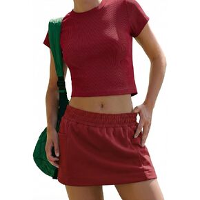 أطقم ملابس نسائية مكونة من قطعتين قميص قصير بخصر مطاطي طقم تنورة تنورة ملابس رياضية غير رسمية 2026 in Kuwait