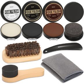 مجموعة تلميع الأحذية الجلدية مكونة من 8 قطع - مجموعة تلميع الأحذية كهدية للرجال مع طلاء أحذية محايد باللون الأسود والبني، وفرشاة تلميع الأحذية المصنوعة من شعر الخيل، ومجموعة تنظيف الأحذية المصنوعة من القماش والإسفنج اللامع للأحذية الجلدية in Kuwait