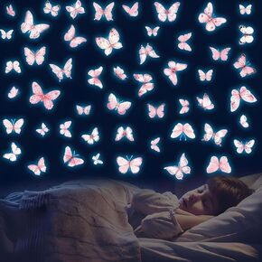 65 Pcs Glow in The Dark Wall Decals, Luminous Butterfly Wall Decor, Watercolor Butterfly Wall Sticker for Living Room Bedroom Dining Room in Kuwait