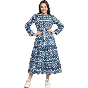 Handmade Hand Block Printed Cotton Full Sleeve Maxi Dress Gift for Women in Saudi Arabia