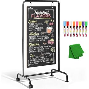 4 لافتة سبورة معدنية بإطار على شكل حرف A مع عجلات، لوحة ساندويتش كبيرة مزدوجة الجوانب مقاس 40 بوصة × 20 بوصة، حامل مقاوم للطقس ومستقر للمطاعم والمقهى والأعمال التجارية والزفاف in Kuwait