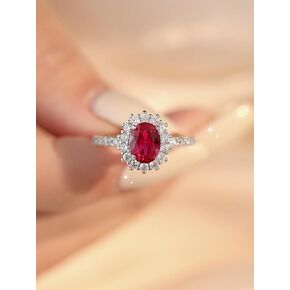1 Pc White Gold Snowflake Rose red zircon Ring Gorgeous Elegant Vintage Women's Silver Rings Exquisite and Unique Designs for Banquet Attendance Prom Gathering Party Fine Women's Jewelry Gifts in Kuwait