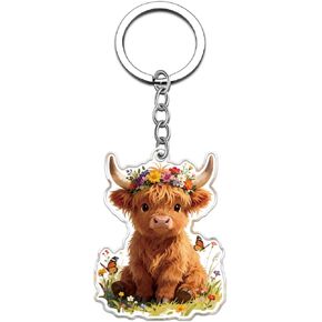 Highland Cow Keychain for Women Highland Cow Gifts for Women Car Accessories Cute Animal Bag Charm Birthday Christmas Cows Stocking Stuffers for Girls in Kuwait