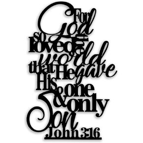 OPTYBVFD John 3 16 Metal Wall Decor - Motivational Inspirational Room Decor Christian Scripture Wall Art Home Decor for Living Room, Bedroom, Dining Room, Bathroom, Office (Black) in Kuwait