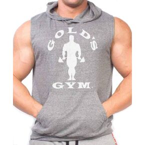 قميص بغطاء رأس بدون أكمام من Gold's Gym - مرخص رسميًا - MSH (رمادي منقط، متوسط) in Kuwait