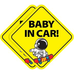 Stickios Baby in Car Stickers (Non-Magnetic) - Removable, Paint-Safe Signs for Cars & Windows - Made in USA (2-Pack, 6 inch Diamond, Skateboard Astronaut, Boy) in Kuwait