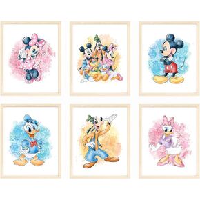 Nistio® Mickey Mouse and Friends Watercolor Prints, Mickey Mouse Wall Art Decor, Minnie Mouse Wall Prints, Set of 7, Donald Duck, Goofy, Pluto, Daisy Duck, 8x10 inches (Unframed) in Kuwait