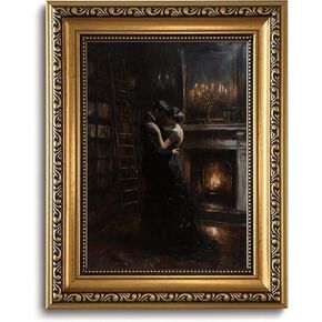 LHHJDIO Vintage Gold Framed Wall Art Dark Academia Couple Canvas Wall Art Gothic Library Couple Scene Pictures Wall Decor Elegant Moody Art Prints for Living Room Bedroom Study in Saudi Arabia