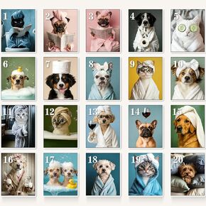 Custom Pet Portrait Canvas Wall Art, Personalized Pet Gift Print with Photo, Funny Dog in Bubble Bathtub, with Wine or Reading Newspaper on Toilet Poster, Colorful or Black White Customize Style in Saudi Arabia