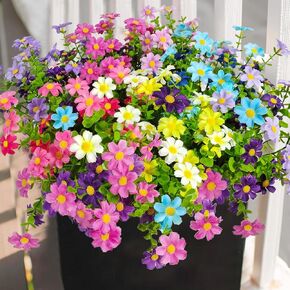 زهور صناعية للديكور في الهواء الطلق، 6 حزم من زهور الأقحوان الصناعية المقاومة للأشعة فوق البنفسجية من الحرير البري وزهور وهمية للشرفة الأمامية الخارجية وفناء الحديقة ونافذة صندوق المزارعون (مزيج من 12 لونًا) in Kuwait