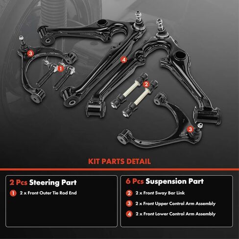 A-Premium Set of 8, Front Upper Lower Control Arm, Sway Bar Link, Tie Rod End, Compatible with Chevrolet & GMC & Cadillac - 2014-2020 - Silverado 1500, Tahoe, Suburban, Sierra 1500, Yukon, Escalade in Saudi Arabia