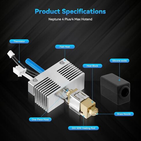 Extruder Hot End Kit for Neptune 4 Plus/4 Max, All Metal Hot End with Nozzle and Silicone Sleeve,3D Printer Accessories Hot End Extruder Head Heating Block Kit in Kuwait