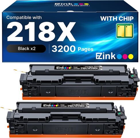 حبر E-Z 218X مع رقاقة متوافقة مع خراطيش حبر HP 218X حبر أسود 218A لحبر HP Color LaserJet pro MFP 3301fdw Toner 3301cdw 3201dw 3301sdw مجموعة حبر الطابعة W2180A W2180X (2 أسود) in Kuwait