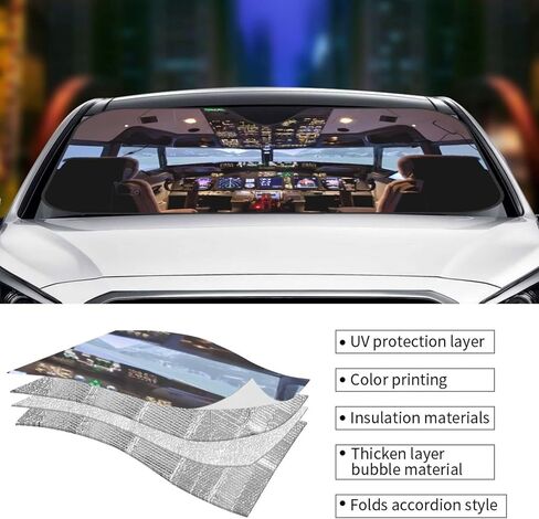 Car Windshield Sunshade - Airplane Aircraft Cockpit, Sun Visor Protector Blocks UV Rays Universal Auto Accessories Keep Your Vehicle Cool for Car Truck or SUV - Medium in Saudi Arabia