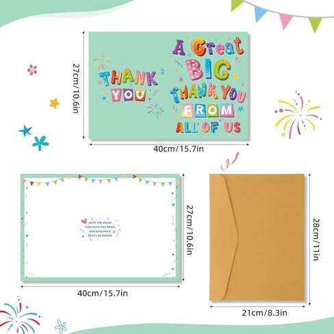 بطاقة شكر كبيرة مع ظرف، 40 × 27 سم / 15.7 × 10.6 بوصة، بطاقة تهنئة كبيرة الحجم كبيرة الحجم كبيرة الحجم لتقدير الامتنان لرئيس المعلم والمدرب وزملاء العمل الذين يتركون هدية وداع (أخضر) in Kuwait