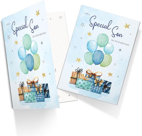 Birthday Card for Son – Blue Balloon & Gift Design A5 Greeting Card with Printed Verse – Premium UK Made Card in Kuwait