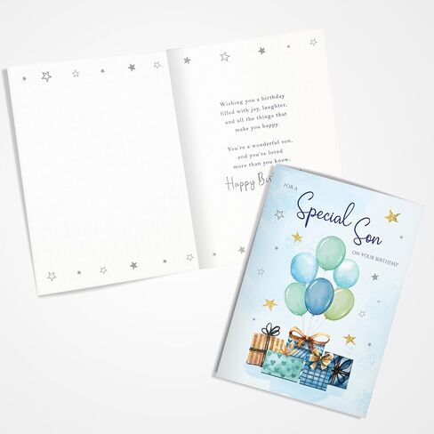Birthday Card for Son – Blue Balloon & Gift Design A5 Greeting Card with Printed Verse – Premium UK Made Card in Kuwait
